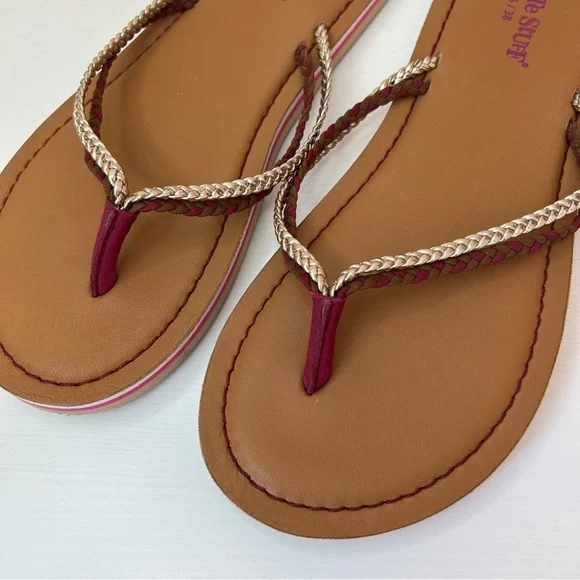 White Stuff Flip Flops Size UK 5 Leather Braided Gold Pink Sandals - Picture 2 of 6